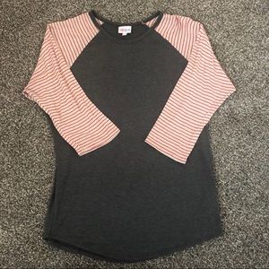 LuLaRoe Randy Red White Striped Sleeves